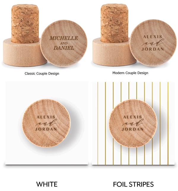 Custom Engraved Wooden Bottle Stopper with Couple's Names (2 Designs)