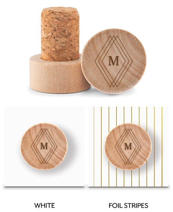 Custom Engraved Wooden Bottle Stopper with Diamond Emblem Monogram