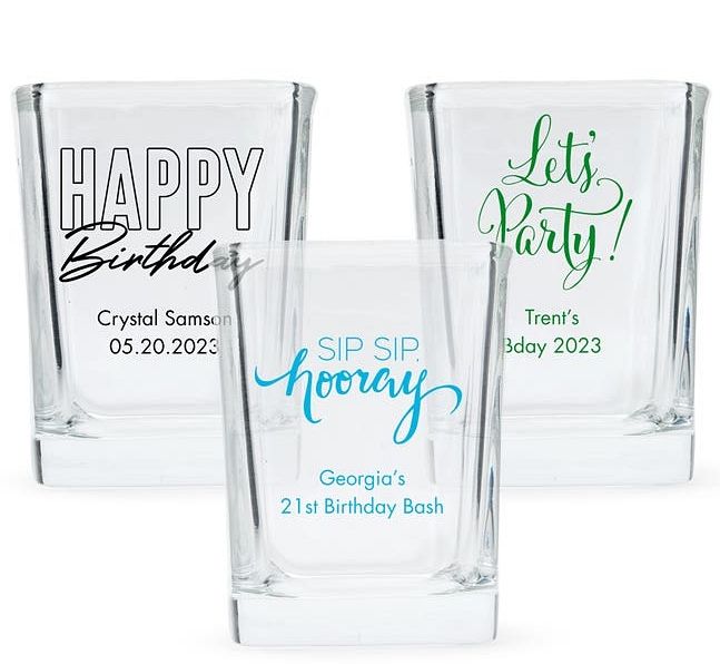 Personalized Rounded-Edge Square Shot Glass (Birthday Designs)