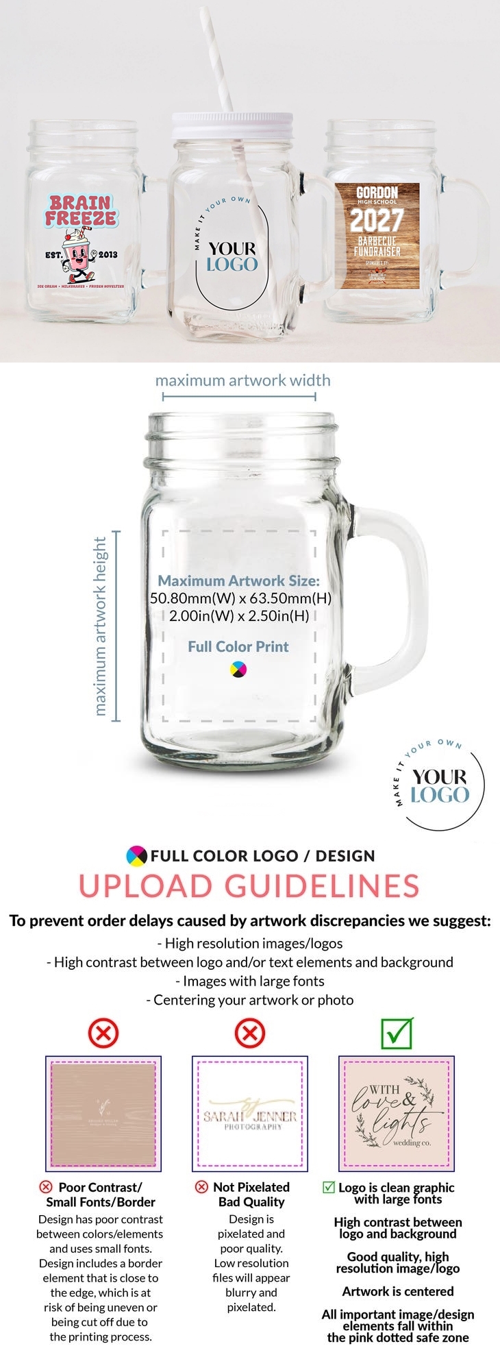 'Make it Your Own' Logo/Design Custom-Printed Mason Jar Mug (2 Sizes)