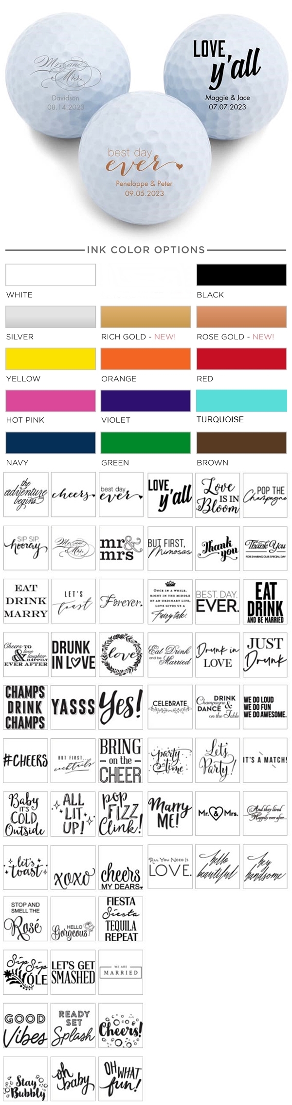 Weddingstar Personalized Golf Ball Wedding Favors (Trendy Sayings Designs)