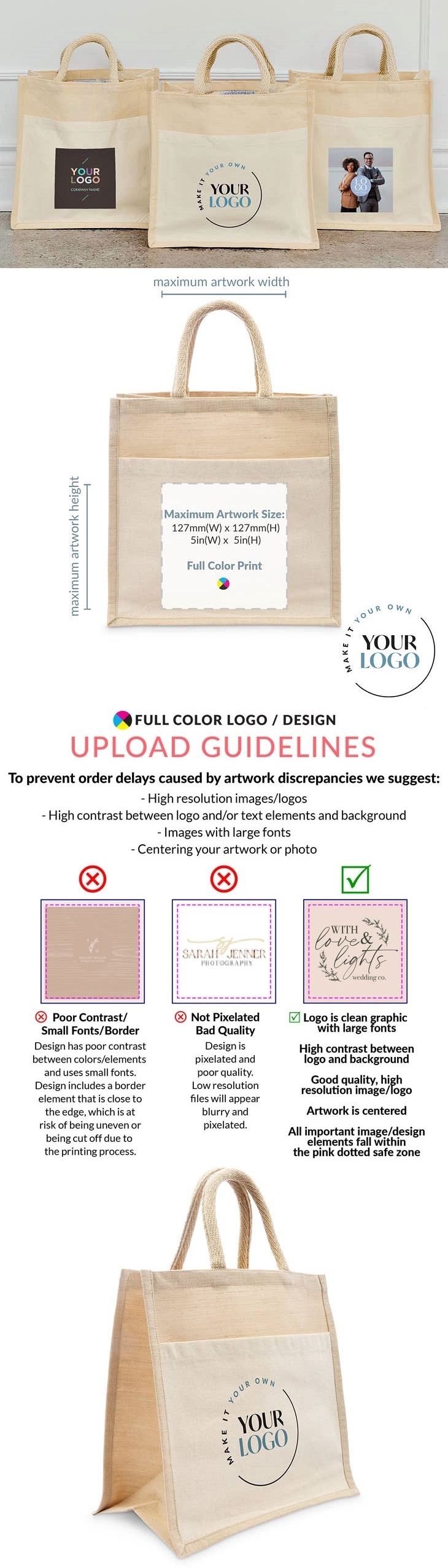 'Make it Your Own' Logo/Design Custom-Printed Woven Jute Tote Bag with Handles