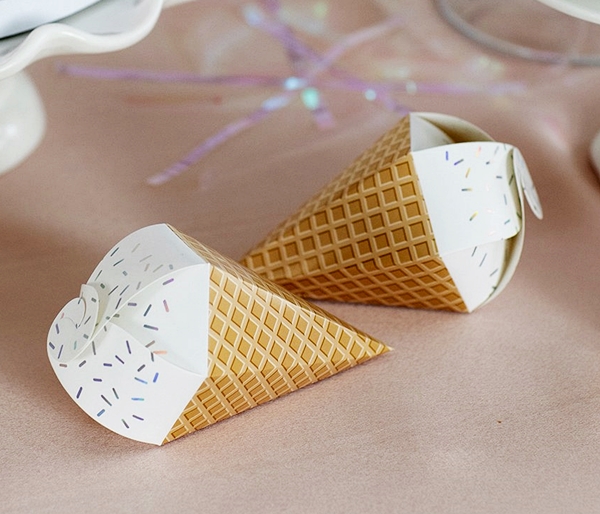 Uniquely-Shaped Paper Favor Boxes - Ice Cream Cone (Set of 10)