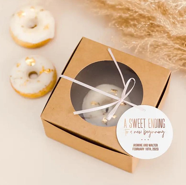 Custom Kraft Donut Favor Boxes with 'A Sweet Ending' Text (Set of 10)