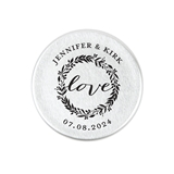 Custom Engraved Metal Bottle Stopper with Love Wreath Design