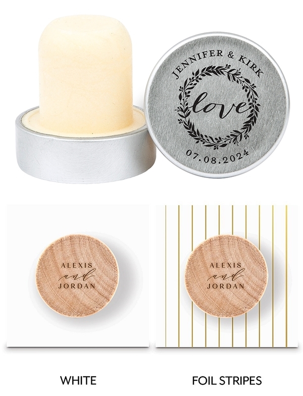 Custom Engraved Metal Bottle Stopper with Love Wreath Design