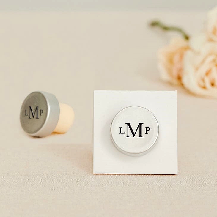 Custom Engraved Metal Bottle Stopper with Traditional Monogram Design