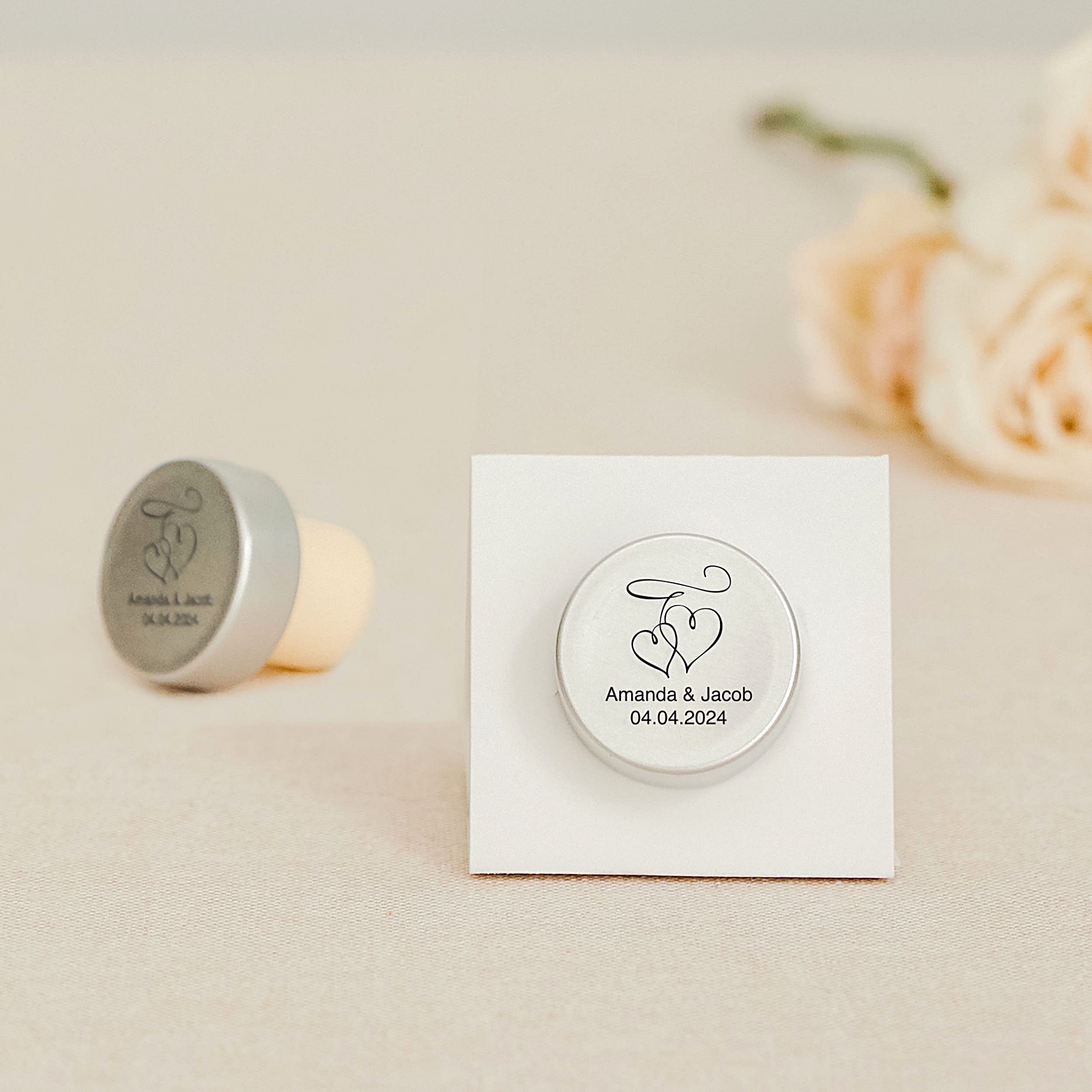 Custom Engraved Metal Bottle Stopper with Double Hearts Design
