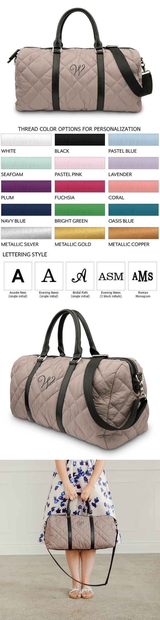 Weddingstar Personalizable Mauve Quilted-Exterior Weekender Travel Bag