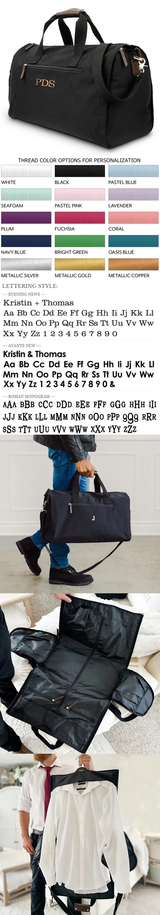 Monogrammed Personalized Convertible Travel Garment/Duffel Bag - Black