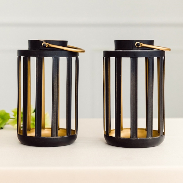 Weddingstar Black & Gold Metal Cylinder Hanging Lanterns (Set of 2)