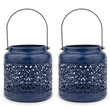 Weddingstar Small Vintage Navy Blue Metal Hanging Lanterns (Set of 2)