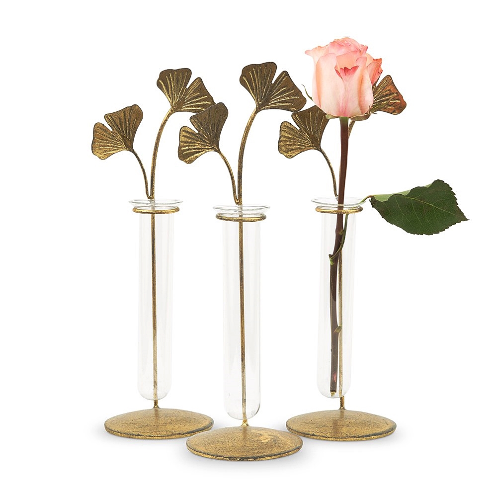 Weddingstar Gold Leaf Glass Test Tube Flower Vases (Set of 3)