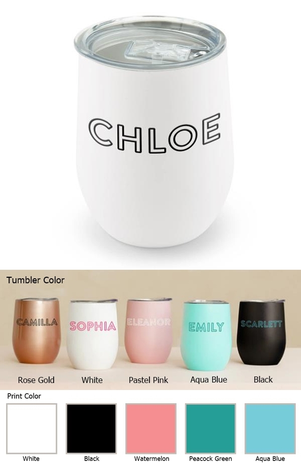 Custom Printed Insulated 12oz Stemless Wine Glass Tumbler with Sliding Lid
