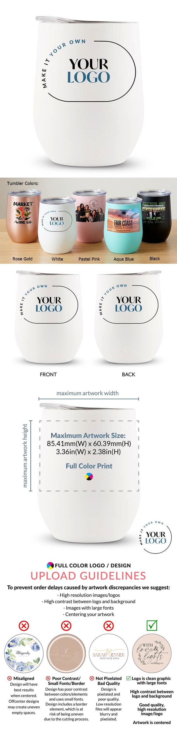 'Make it Your Own' Logo/Design Custom-Printed 12oz Travel Tumbler (5 Colors)