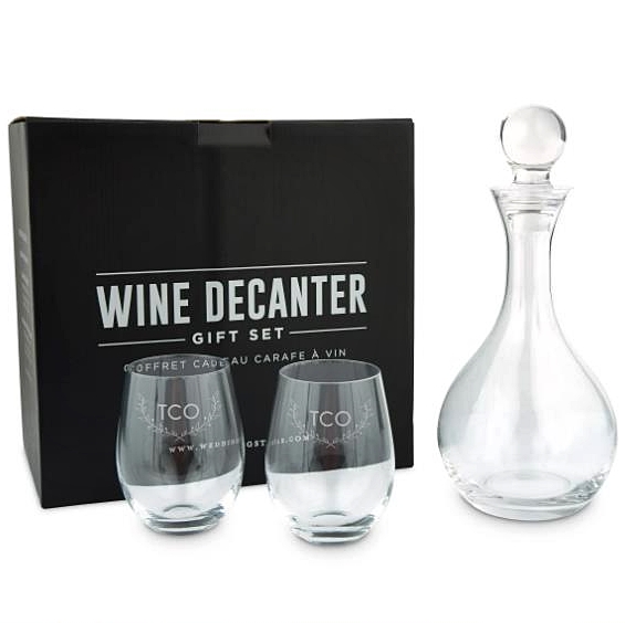 Engraved Stemless Wine Glasses with Decanter Gift-Set - Woodland Monogram