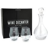 Engraved Stemless Wine Glasses with Decanter Gift-Set - Wrap Text Mongram
