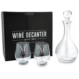 Engraved Stemless Wine Glasses with Decanter Gift-Set - Serif Monogram