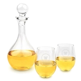 Engraved Stemless Wine Glasses with Decanter Gift-Set - Circle Monogram