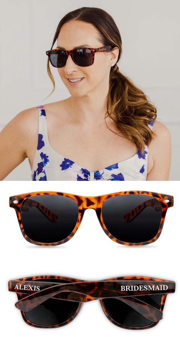 Personalizable Tortoise Shell Plastic Frame Sunglasses w/ Brown Lenses