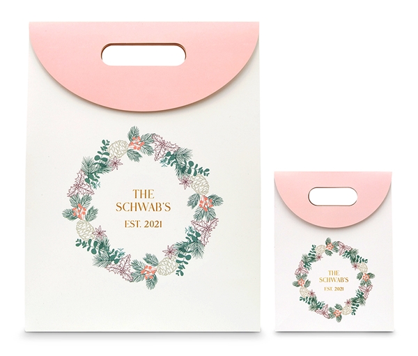 Personalized Blush Wreath Vintage Pink Paper Gift Bag with Handles