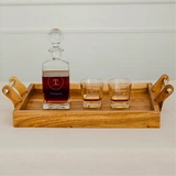 Engraved Decanter with Whiskey Rocks Glasses Gift-Set - Circle Monogram