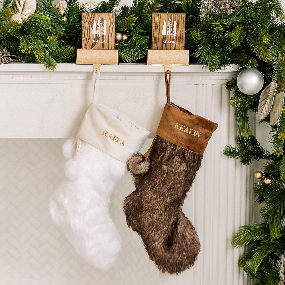 Custom Printed Plush Faux Fur Christmas Stocking - Traditional Text