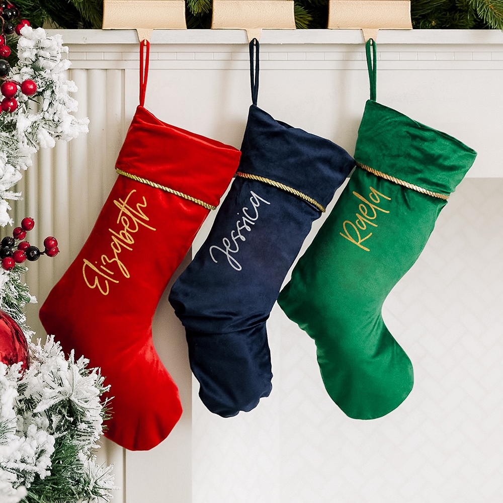 Custom Printed Traditional Christmas Stocking - Vertical Script Font