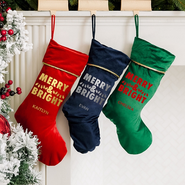Custom Printed Plush Traditional Christmas Stocking - Merry & Bright