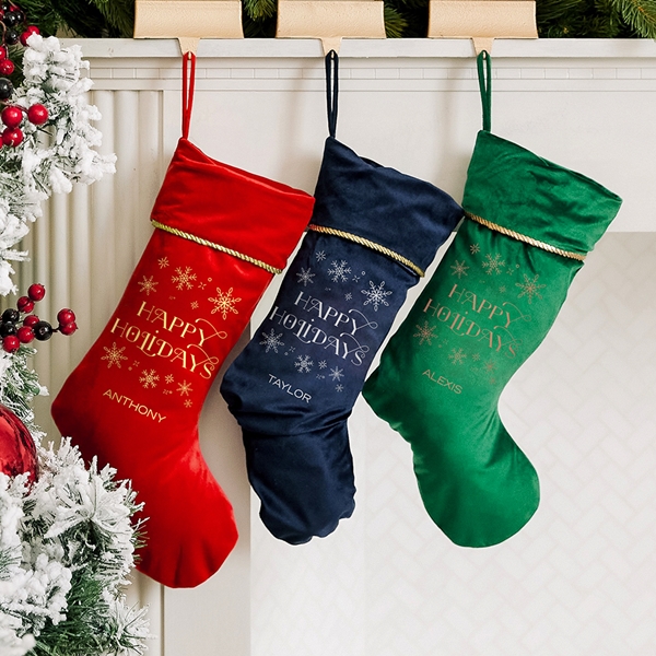 Custom Printed Plush Traditional Christmas Stocking - Happy Holidays