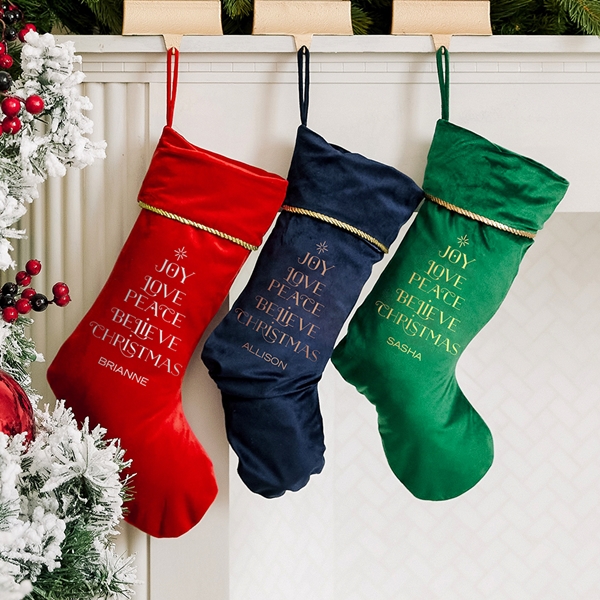 Custom Printed Traditional Christmas Stocking - Joy Love Peace Believe