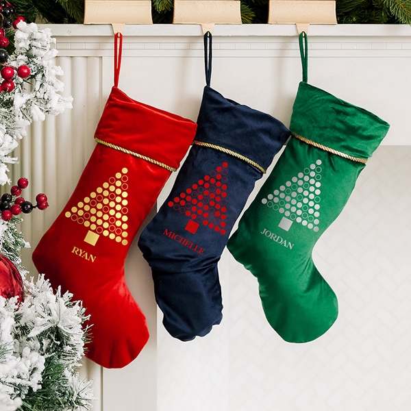 Custom Printed Plush Traditional Christmas Stocking - Whimsical Tree