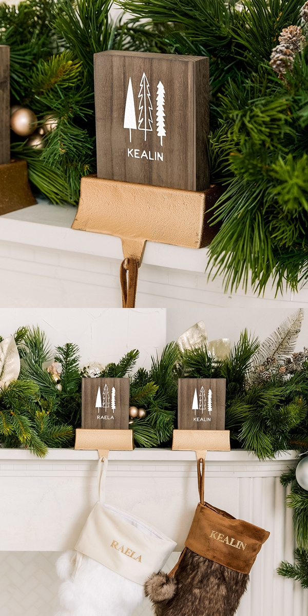 Personalized Wooden Christmas Stocking Holder - Winter Pines