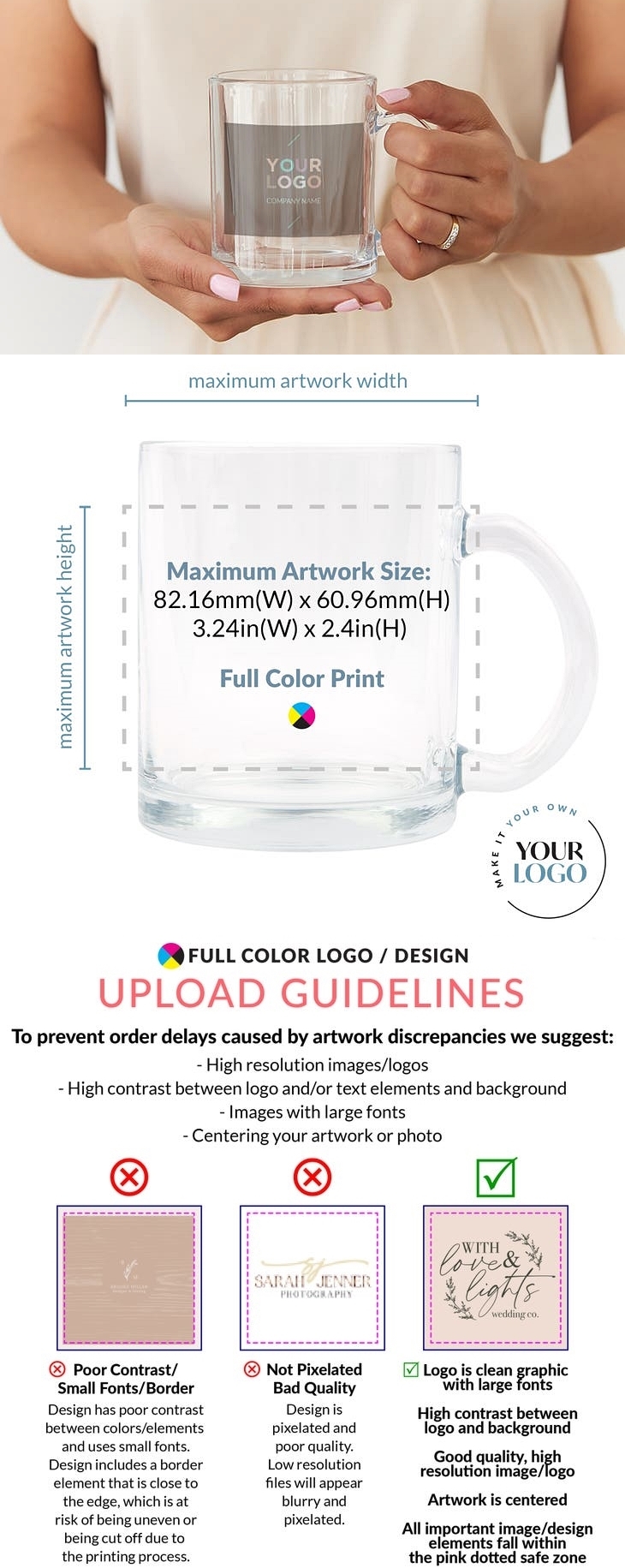 'Make it Your Own' Logo/Design Custom-Printed 11oz Clear Glass Coffee Mug