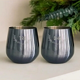 Engraved Navy Stainless-Steel Stemless Wine Glasses - Woodland Monogram