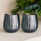 Engraved Navy Stainless-Steel Stemless Wine Glasses - Stacked Monogram