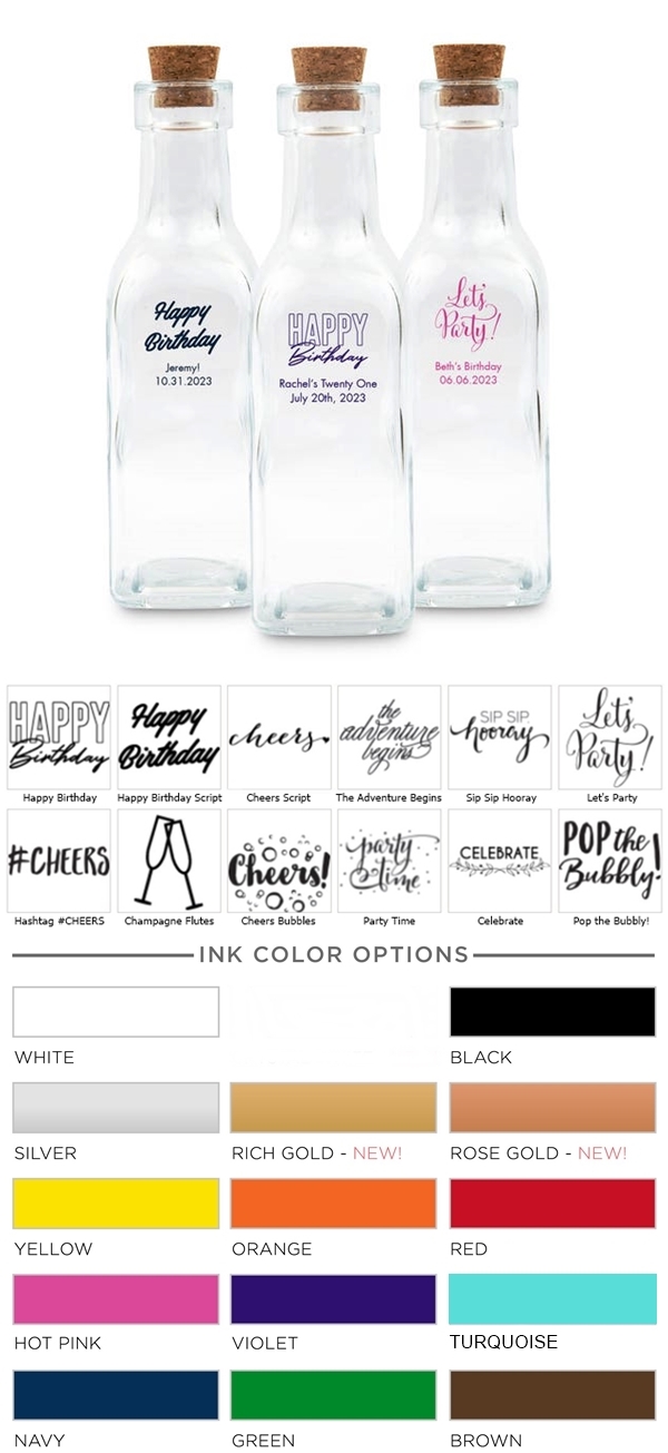 Weddingstar Personalized Glass Bottle with Cork Top (Birthday Designs)