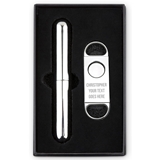 Engraved Stainless-Steel Cigar Cutter & Tube Gift-Set - Custom Text