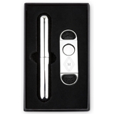 Engraved Stainless-Steel Cigar Cutter & Tube Gift-Set - Diamond Emblem