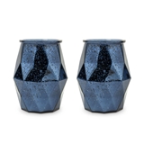 Large Geometric Navy Blue Mercury Glass Candle Holders (Set of 2)