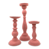 3-Piece Tiered Velvet Spindle Candle Holder Set in Blush Pink