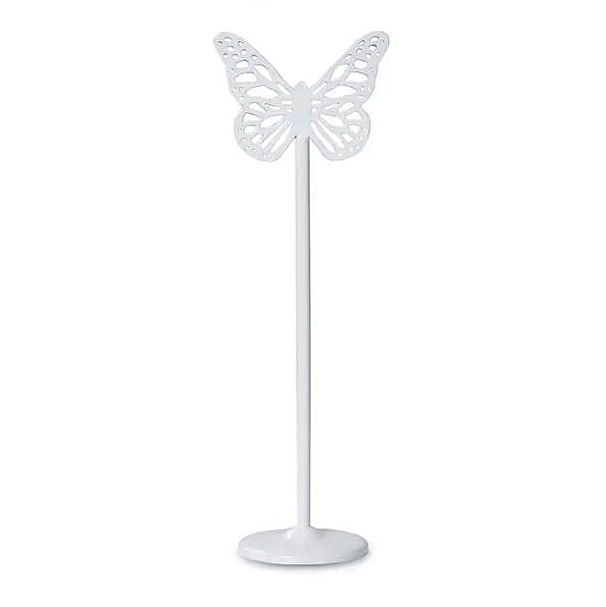 Stunning Butterfly-Toppped White Lace Metal Table Number Holder