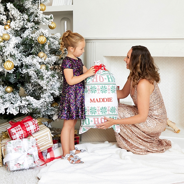 Large Personalized Drawstring Santa Sack for Gifts - Ho Ho Ho