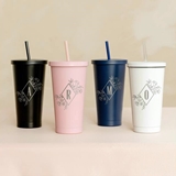 Personalized Floral Monogram Stainless-Steel Insulated Tumbler (4 Colors)