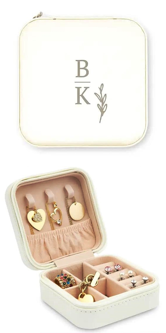 Personalized Vegan-Leather Travel Jewelry Case - Rustic Love Monogram