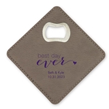 Personalized Gray Faux-Leather Coaster with Bottle Opener (Trendy Sayings Designs)