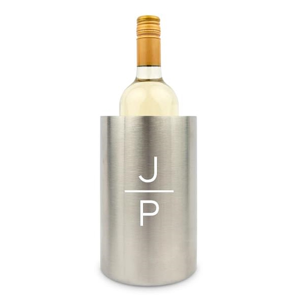 Personalized Double-Wall Insulated Wine Bottle Cooler - Stacked Monogram