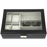 Black Faux-Leather Watch and Sunglasses Travel Box - Script Initial