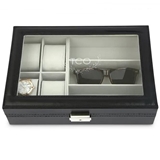 Black Faux-Leather Watch and Sunglasses Travel Box - Woodland Monogram