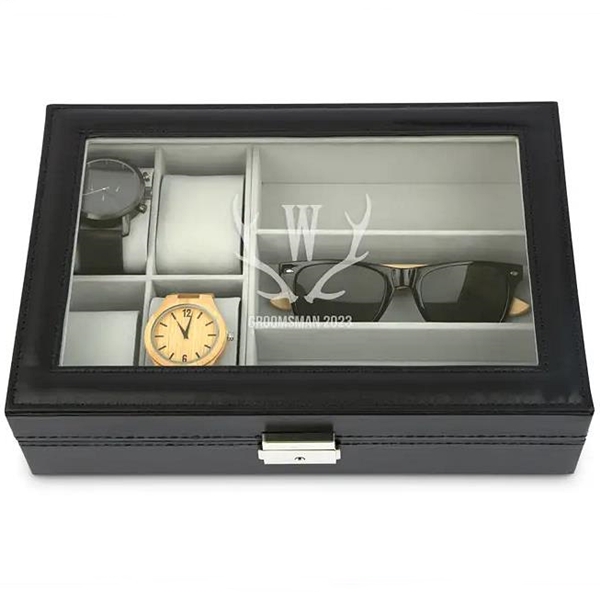 Black Faux-Leather Watch and Sunglasses Travel Box - Antler Initial